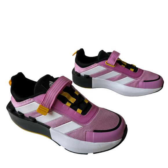 Adidas x Lego Sneakers Tech RNR Elastic Lace Shoes Pink Yellow Youth Size 5.5 38 - Picture 2 of 9
